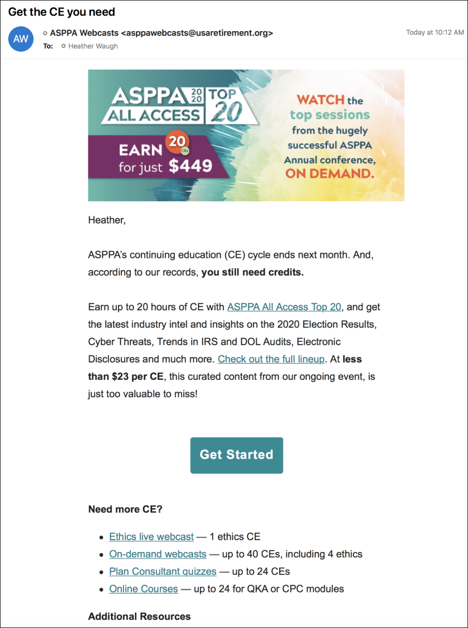 ASPPA 2020 email